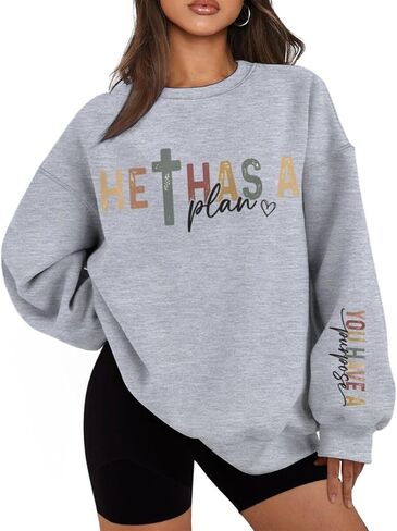 He Has A Plan You Have A Purpose Christian Sweatshirts for Women Inspirational Print Crewneck Oversized Sweatshirt in Kuwait