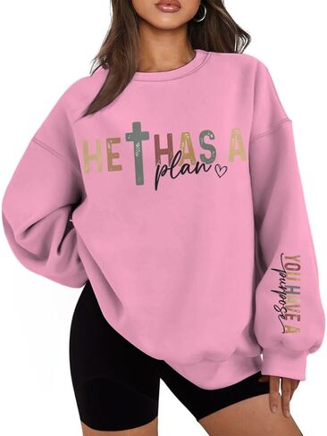 He Has A Plan You Have A Purpose Christian Sweatshirts for Women Inspirational Print Crewneck Oversized Sweatshirt in Kuwait