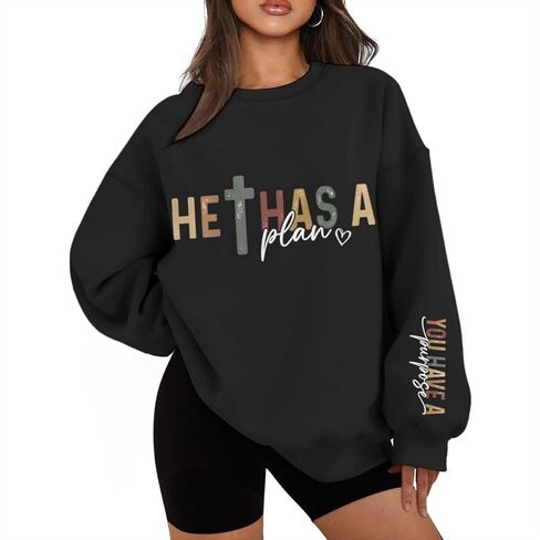 He Has A Plan You Have A Purpose Christian Sweatshirts for Women Inspirational Print Crewneck Oversized Sweatshirt in Kuwait