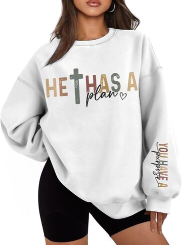 He Has A Plan You Have A Purpose Christian Sweatshirts for Women Inspirational Print Crewneck Oversized Sweatshirt in Kuwait