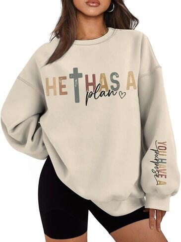 He Has A Plan You Have A Purpose Christian Sweatshirts for Women Inspirational Print Crewneck Oversized Sweatshirt in Kuwait