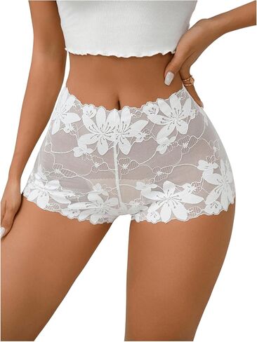 SHENHE Women's Lace Boyshorts Panty Sheer Mesh Cheeky Underwear Mid Rise Panty in Saudi Arabia