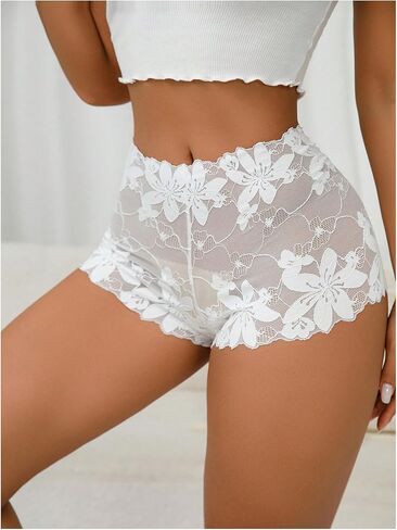 SHENHE Women's Lace Boyshorts Panty Sheer Mesh Cheeky Underwear Mid Rise Panty in Saudi Arabia