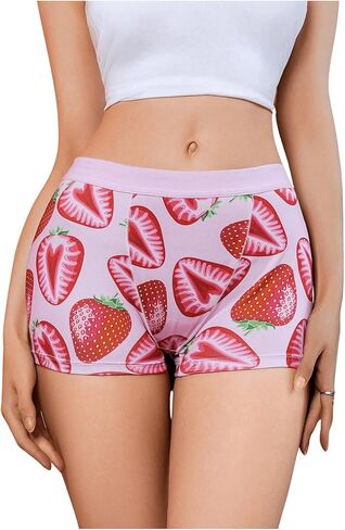 WDIRARA Women's Graphic Print Elastic Waist Underwear Mid Rise Cute Casual Boyshorts in Saudi Arabia