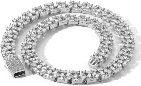 14K Gold Over S925 Cuban Link Necklace with 13MM Square Moissanite, Hip-Hop Elegance, Trendy Gift for Men in Saudi Arabia