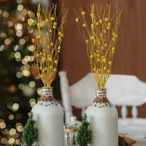2pcs Christmas Artificial Foam Glitter Powder Berry Stem 43cm Fake Plant Berry Bouquet DIY Xmas New Year Table Wreath Decor,Red in Saudi Arabia