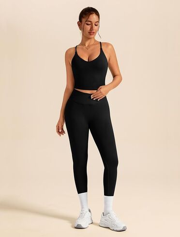 ABOCIW Womens Workout Sets 2 Piece Seamless Strappy Tank Top Crossover Waist Leggings Gym Sets Active Wear in Saudi Arabia