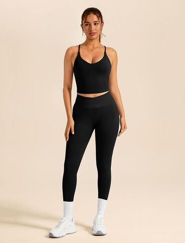 ABOCIW Womens Workout Sets 2 Piece Seamless Strappy Tank Top Crossover Waist Leggings Gym Sets Active Wear in Saudi Arabia