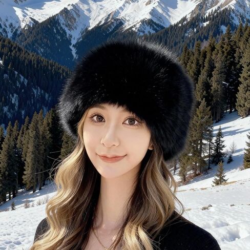 Upgraded Soft Fluffy Winter Bucket Hat for Women Warm Faux Fur Fisherman Cap Cozy Cold for Winter, Black in Saudi Arabia