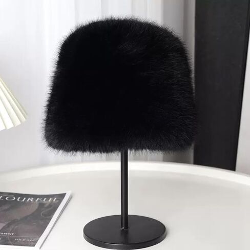 Upgraded Soft Fluffy Winter Bucket Hat for Women Warm Faux Fur Fisherman Cap Cozy Cold for Winter, Black in Saudi Arabia