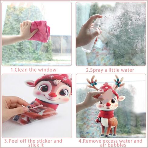 CCINEE 8 Sheets Christmas Window Stickers, Double-Sided Xmas Car Window Cling Snowflakes Santa Claus Reindeer Snowman Decals for Holiday Indoor Office Decorations in Saudi Arabia