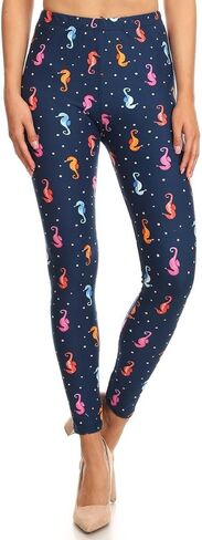 Seahorse Print Brushed Ankle One Size Leggings Multi in Saudi Arabia