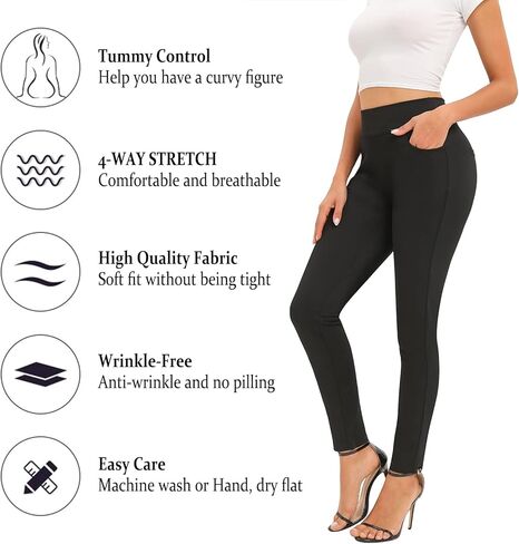 Women's Dress Pants Slim Fit High Waist Stretch Pull On with Pockets for Business Casual in Saudi Arabia