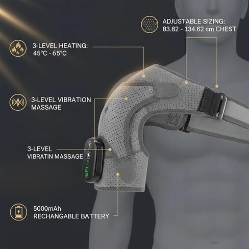 2026 Upgraded Cordless Heated Shoulder Wrap with Vibration, Pain Relief for Shoulders, Neck & Frozen Shoulder, Alleviates Fatigue, Promotes Better Sleep & Daily Comfort (Grey) in Saudi Arabia