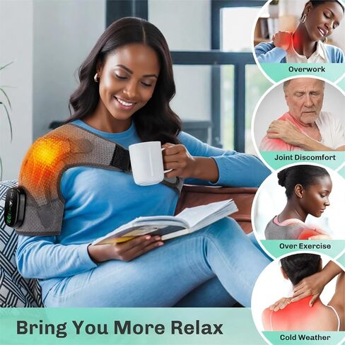 2026 Upgraded Cordless Heated Shoulder Wrap with Vibration, Pain Relief for Shoulders, Neck & Frozen Shoulder, Alleviates Fatigue, Promotes Better Sleep & Daily Comfort (Grey) in Saudi Arabia