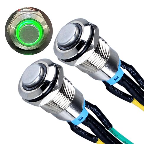 2Pcs 12mm Raised Head Metal Latching Push Button Switch Black Shell with 15cm Pre-soldered Cable 1NO 12V-24V ON-Off for 1/2" Mounting Hole Halo Ring LED Lighted (Orange) in Saudi Arabia