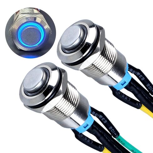 2Pcs 12mm Raised Head Metal Latching Push Button Switch Black Shell with 15cm Pre-soldered Cable 1NO 12V-24V ON-Off for 1/2" Mounting Hole Halo Ring LED Lighted (Orange) in Saudi Arabia