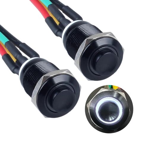 2Pcs 12mm Raised Head Metal Latching Push Button Switch Black Shell with 15cm Pre-soldered Cable 1NO 12V-24V ON-Off for 1/2" Mounting Hole Halo Ring LED Lighted (Orange) in Saudi Arabia