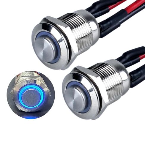 2Pcs 12mm Raised Head Metal Latching Push Button Switch Black Shell with 15cm Pre-soldered Cable 1NO 12V-24V ON-Off for 1/2" Mounting Hole Halo Ring LED Lighted (Orange) in Saudi Arabia