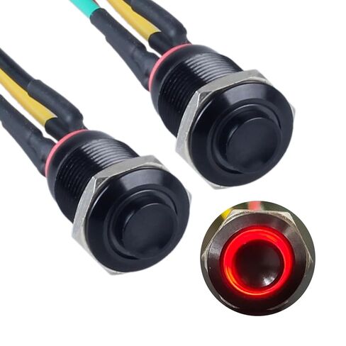 2Pcs 12mm Raised Head Metal Latching Push Button Switch Black Shell with 15cm Pre-soldered Cable 1NO 12V-24V ON-Off for 1/2" Mounting Hole Halo Ring LED Lighted (Orange) in Saudi Arabia