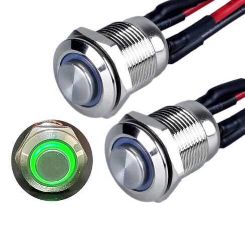 2Pcs 12mm Raised Head Metal Latching Push Button Switch Black Shell with 15cm Pre-soldered Cable 1NO 12V-24V ON-Off for 1/2" Mounting Hole Halo Ring LED Lighted (Orange) in Saudi Arabia