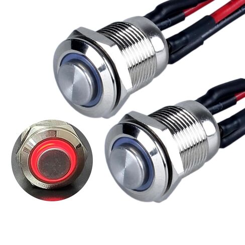 2Pcs 12mm Raised Head Metal Latching Push Button Switch Black Shell with 15cm Pre-soldered Cable 1NO 12V-24V ON-Off for 1/2" Mounting Hole Halo Ring LED Lighted (Orange) in Saudi Arabia