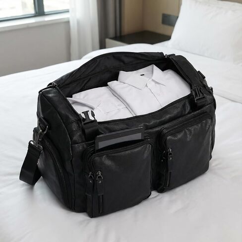 Premium Men’s Leather Travel Duffel Bag with Shoe Compartment, Detachable Shoulder Strap & Multiple Pockets — Large Weekend Travel, Gym & Carry‑on Bag in Kuwait