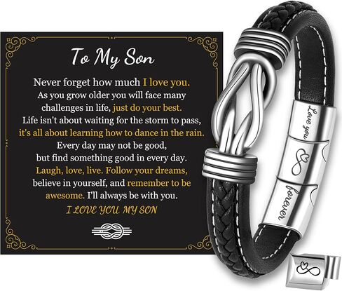 Braided Leather Stainless Steel Infinity Bracelets For Men, Engraved Love Massage Bracelet For Son Husband Boyfriend, Personalized Mens Bracelets Jewelry Gift for Birthday Christmas in Saudi Arabia