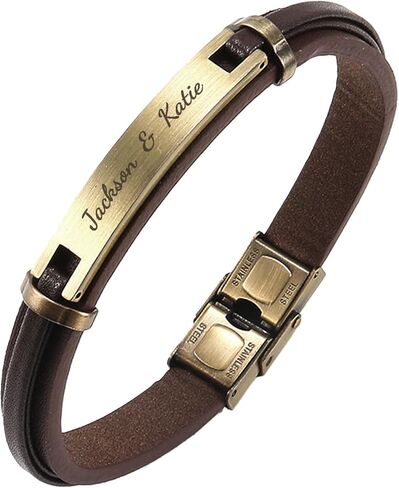 Personalized Mens Bracelet Genuine Leather Cuff Name Date Initial Letter Engraved Handcrafted Wristband Gift f/Him Husband Boyfriend Anniversary Father's day Wedding Birthday in Saudi Arabia
