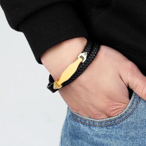 Personalized Mens Bracelet Genuine Leather Cuff Name Date Initial Letter Engraved Handcrafted Wristband Gift f/Him Husband Boyfriend Anniversary Father's day Wedding Birthday in Saudi Arabia