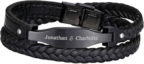 Personalized Mens Bracelet Genuine Leather Cuff Name Date Initial Letter Engraved Handcrafted Wristband Gift f/Him Husband Boyfriend Anniversary Father's day Wedding Birthday in Saudi Arabia