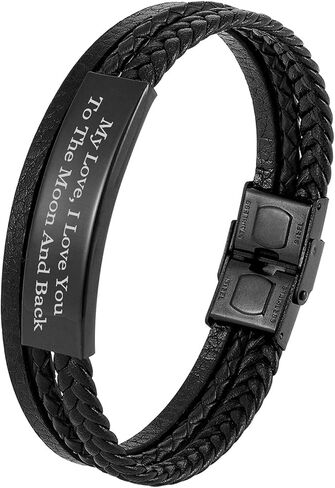 Personalized Mens Bracelet Genuine Leather Cuff Name Date Initial Letter Engraved Handcrafted Wristband Gift f/Him Husband Boyfriend Anniversary Father's day Wedding Birthday in Saudi Arabia