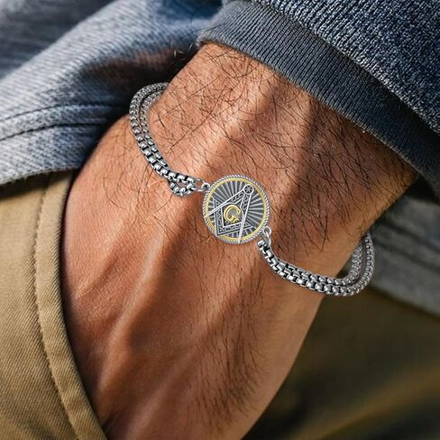 Fugungju Masonic Bracelets for Men 925 Sterling Silver Masonic Jewelry Masonic Gifts for Men in Saudi Arabia