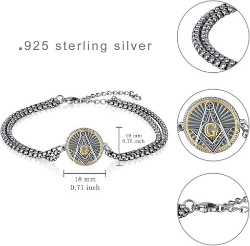 Fugungju Masonic Bracelets for Men 925 Sterling Silver Masonic Jewelry Masonic Gifts for Men in Saudi Arabia