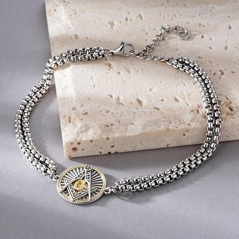 Fugungju Masonic Bracelets for Men 925 Sterling Silver Masonic Jewelry Masonic Gifts for Men in Saudi Arabia