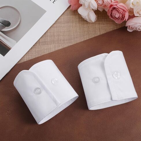 Larrel 2 PCS Fake Wrist Cuff Sleeves, Detachable Sleeves False Hand Sleeve Garment Decorated Accessories for Women Men Dresses Shirts Suit Blouse Coat (White with White Buckle) in Saudi Arabia