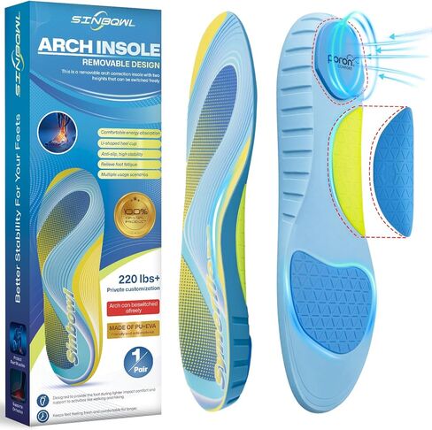 Plantar Fasciitis Insoles for Flat Feet & Achilles Tendonitis, 220+ lbs High Arch Support Inserts with Removable Design, Pain Relief & Absorb Shock Work Boot Orthotic Insoles for Men & Women - L in Saudi Arabia