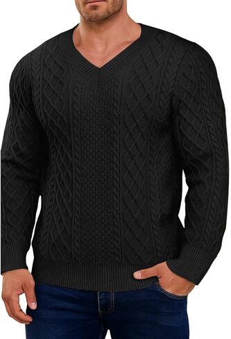 Men's Irish Knit Sweaters Cable Jacquard Pullover Sweater Unisex Woven V-Neck Knitted Top in Kuwait