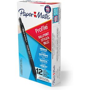 Paper Mate Ballpoint Pens, Profile Retractable Pens, Medium Point (1.0mm), Black, 12 Count