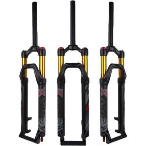B Bolany Air MTB Suspension Fork 26/27.5/29, Rebound Adjust Straight Tube 28.6mm QR 9mm Travel 120mm Manual/Crown Lockout Mountain Bike Forks, Ultralight Gas Shock XC Bicycle