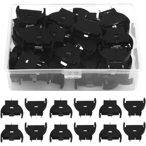 WMYCONGCONG 50 PCS CR2032 Vertical Button Cell Battery Sockets Holder Case Plastic Shell Type, Black
