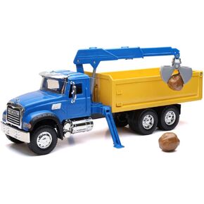 New-Ray Toys Mack Granite Dump Truck with Crane 1:18 Scale Long Haul Trucker Playset, Kids, Gifts, Birthdays