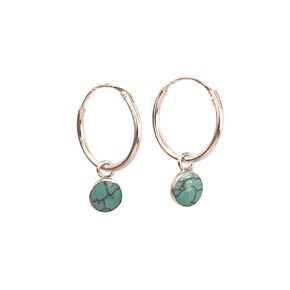 925 Sterling Silver 14mm Hoop Earrings with 6mm Round Reconstructed Turquoise Gemstone Charm - Small Elegant Hoops, Handmade by MiYa Jewelry Creations