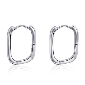 Silver Oval Huggie Hoop Earrings for Women Trendy Spiral Chain Hoop Earrings Handmade Sleeper Earrings