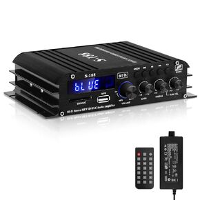 S-188 مضخم الطاقة الصوتي المنزلي Bluetooth5.0 HiFi جهاز استقبال ستيريو صغير 2.1CH RMS 40Wx2 + 50W بحد أقصى. مضخم صوت متكامل بقدرة 600 وات 12 فولت/5 أمبير مع بطاقة SD وUSB وجهاز تحكم عن بعد ومحول لسماعات المسرح المنزلي