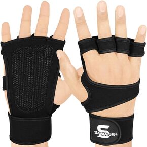 SAWANS Gym Fitness Ventilated Gym Gloves Weight Lifting Anti Slip Padded Palm Protection Hand Grips Wrist Support Wraps for Pull Ups Bodybuilding Powerlifting Training for Men & Woman