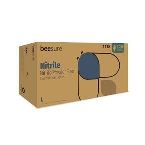 BeeSure BE1118 Nitrile Powder Free Exam Gloves, Large (Pack of 100),Strips
