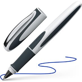 Schneider Ray Cartridge Rollerball Pen M (Medium), Refillable, White/Dark Gray Barrel, Royal Blue Erasable Ink Cartridge, Pack of 1 Pen (187849)