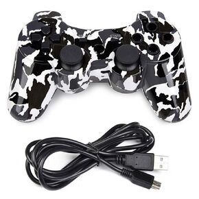 Linkshare wireless controller for ps3, double vibration bluetooth gamepad remote for playstation 3 with Charging Cord (camo black)