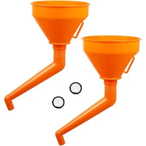 VICASKY Automotive Funnels Right Angle Funnel No- Spill Multi- Function Plastic Long Neck Oil Funnel Extension Car Funnel General Motorcycle Filling Funnel 2pcs Orange